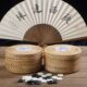 纯手工大号中国风藤编围棋罐古风古朴硬秋藤编制扁盒筒笥多省 包邮