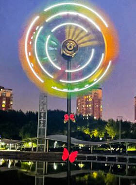 风车户外装饰花园庭院别墅露台铁艺旋转模型摆件太阳能灯七彩景观