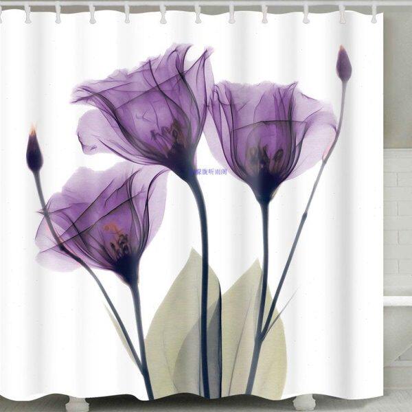 紫色郁金香数码印花涤纶防水淋浴浴帘北欧隔断浴室防霉隐私帘子