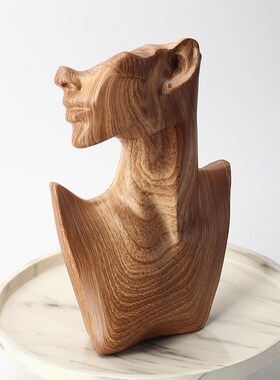 现代简约女e人头像摆件创意抽象彷实木样板房办公室桌面艺术装饰