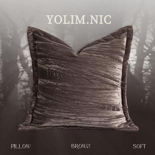 复古丝绒灰褐色家用样板间高档沙发抱枕轻奢绒面床上靠枕腰枕