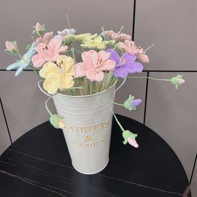 毛线花纯手工雪菲尔线钩织麦仙翁花束手工编织仿真花成品春节礼