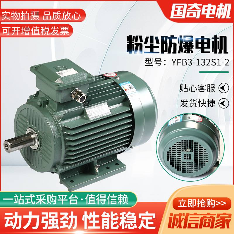 YFB3-132S1-2粉尘防爆电机5.2KW矿用隔爆电机防尘防爆电机