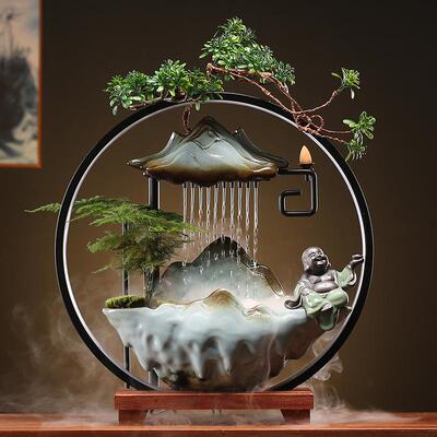 招流财流水喷泉摆件创家意居灯圈倒香NWM办公玄室关生财桌面开业