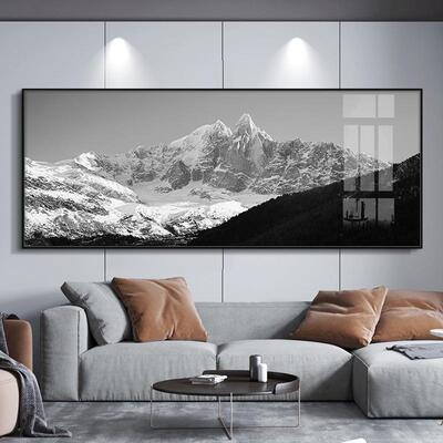 黑白公富士山客厅装饰画卧室YLE挂画极壁简墙办室大气画工业风现