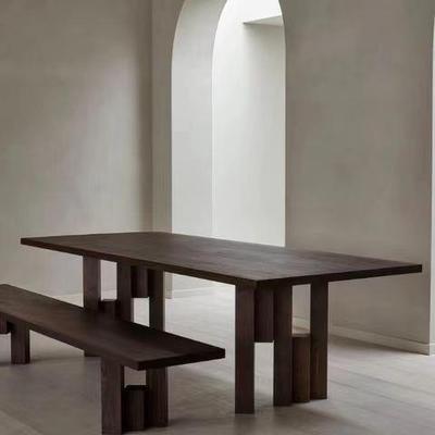 极简实木餐桌原木大板洽谈桌接待桌茶桌现代设计师工作台法式风格