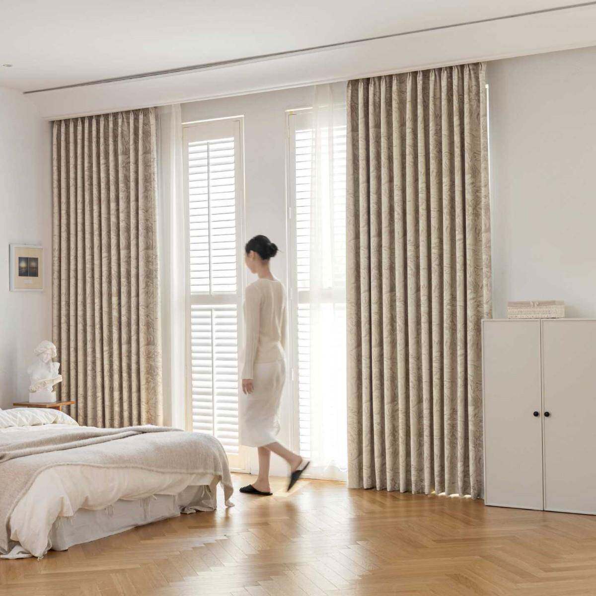 1PC新款米色鎏金岁月窗帘客厅卧室装饰窗帘个性装饰穿杆窗纱窗帘