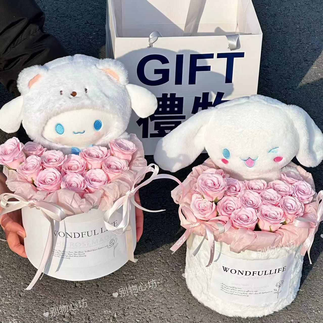 热卖玉桂狗玩偶花束给朋友闺蜜永生花六一儿童礼物伴手礼摆件