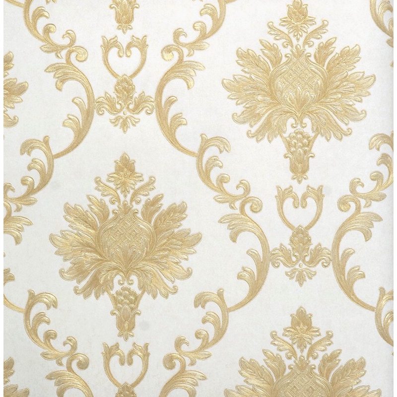 轻奢风浅金色欧式壁纸 无纺布3D立体凹凸浮雕淡T蓝浅灰色简欧墙纸