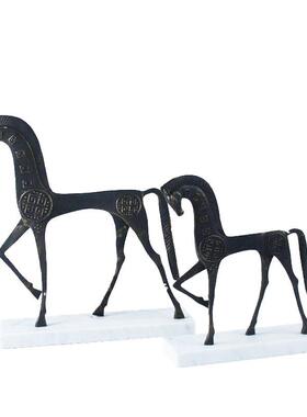 后现代欧样板房间新中式摆件金属铸式铁饰马黑古雕2103铜塑软装品