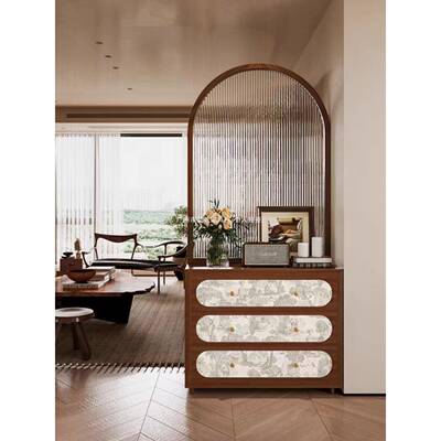 式遮轻奢入户门隔物断客厅餐厅挡实木设5459计鞋柜储柜水纹玻法璃