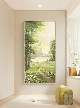 HY63185-原木风进门关饰画走廊装过挂画北欧风绿色风景玄高级感道