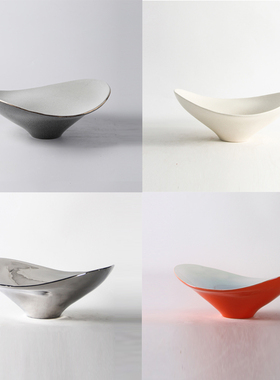 现代简约餐桌陶瓷椭圆形果盘样板房间酒店软装饰品客W厅茶几插花