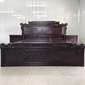 老榆木带抽屉箱式 实木大床仿古家具双人床古典高箱储物床雕花婚床