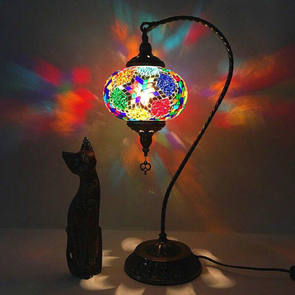 地中海复古浪漫卧室床头客厅吧台纯手工东南亚土耳其彩色琉璃台灯