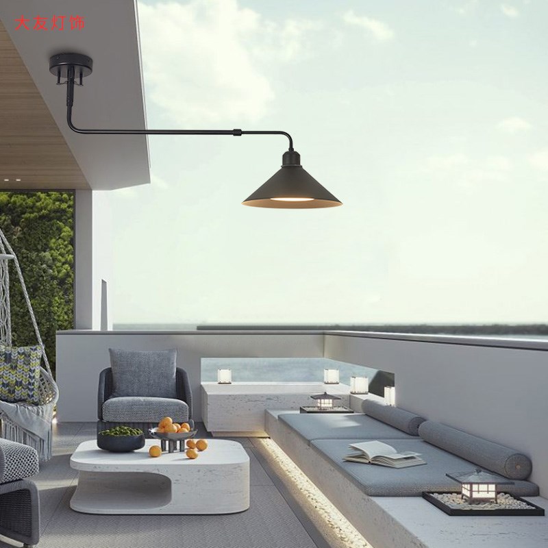 长杆摇臂伸缩防水户外吸顶t灯阳台可移位走廊中古门口凉亭屋檐吊