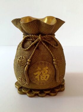 纯铜存钱罐招财摆件铜金属存钱袋福袋储蓄罐聚宝盆家居客厅装饰品