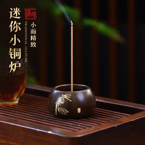纯黄铜迷你小号香熏炉檀香线香炉家用室内仿古苏工手染茶道插香座,家居饰品,香托/香盘/香座/香插,淘宝优惠券,粉丝福利购,淘宝优惠卷
