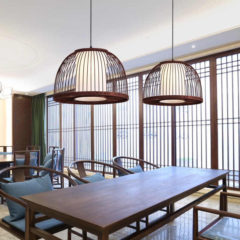 现代新中式竹艺吊灯o竹编灯餐厅吧台竹子灯过道走廊禅意竹编小吊