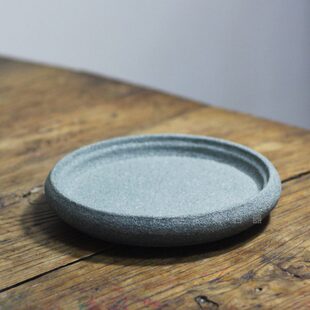 圆形青石浅托盘小上水石吴定石菖蒲专用盆中式桌面石头花盆全手工
