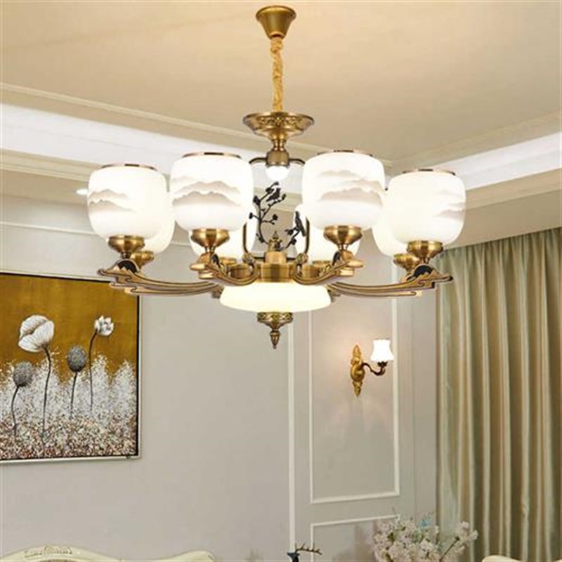 新中式锌合金客厅灯中国风酒店包厢书房复式楼餐厅吊灯Z防尘灯具