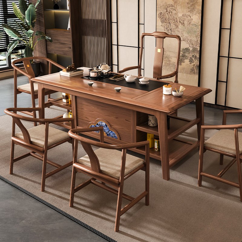2025新款实木茶桌椅p组合新中式茶台办公室客厅一桌五椅高端泡茶