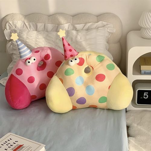 撞色波点靠垫办公室学生久坐腰靠车载H座椅靠枕床头沙发护腰靠背