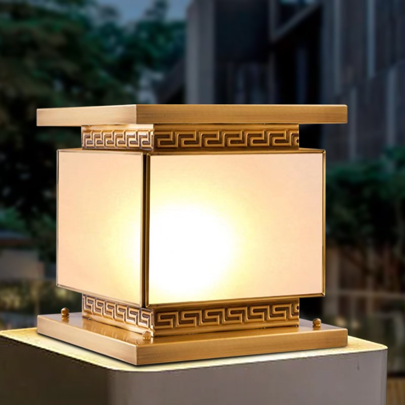 2024新款太阳能柱头灯全铜庭z院围墙门别墅防水户外高端纯铜柱子
