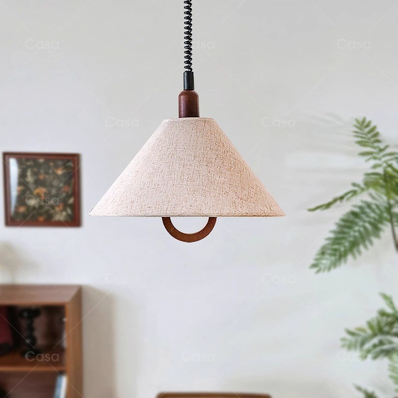 法式复古麻绳吊灯日式极简伸缩餐厅灯中古民宿吧台原W木餐桌升降