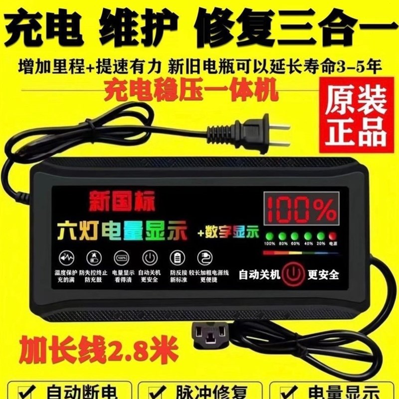 级2电动车充电器48V三轮电动车VB60自动断电超电车 两轮快充V7通