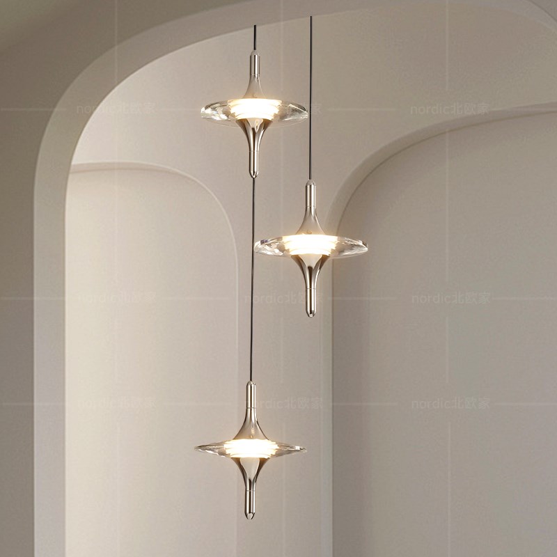 意式极简卧室床h头吊灯高级感轻奢水晶星芒入户屏风玄关楼梯吊线
