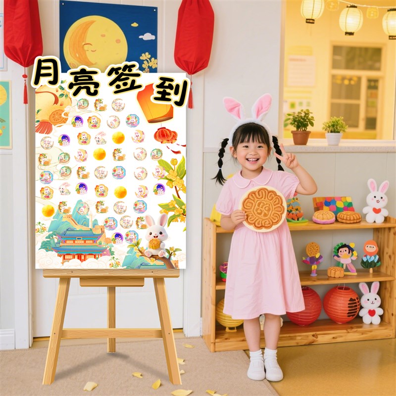中秋节场景d布置装饰幼儿园环创迎宾牌签到板氛围签到创意kt展板