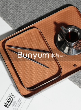 简约精致轻奢皮质收纳托盘茶几摆件高级感M样板间客厅餐桌面装饰