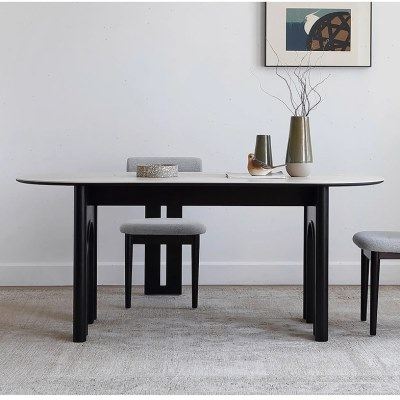 法式复古岩板餐桌椅组合小户型拱门实木腿椭圆形中古风洞石餐桌,住宅家具,岩板餐桌,淘宝优惠券,粉丝福利购,淘宝优惠卷