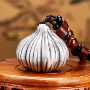 足银999手把件胜算在握大蒜头把玩件吊坠车挂件随身按摩解压银饰