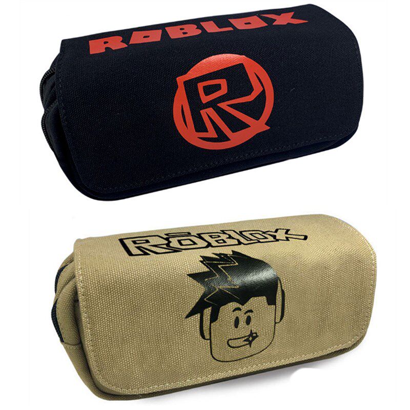 Roblox笔袋学生o文具袋双层大容量翻盖帆布带拉链收纳袋铅笔盒