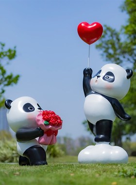 玻璃钢卡通熊猫雕j塑商场广场萌宠装置艺术景观户外动物装饰摆件