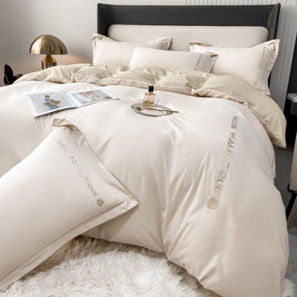 轻奢水洗棉裸睡亲肤四件套简约全棉刺绣高级感床品学生床单床笠款,床上用品,学生床品套件,淘宝优惠券,粉丝福利购,淘宝优惠卷