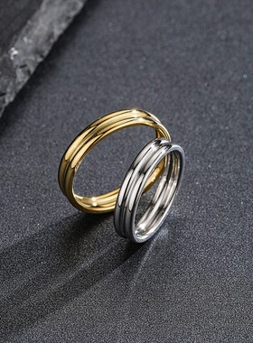 大码食指戒指男士潮简o约冷淡风钛钢素圈指环女情侣定制刻字无名