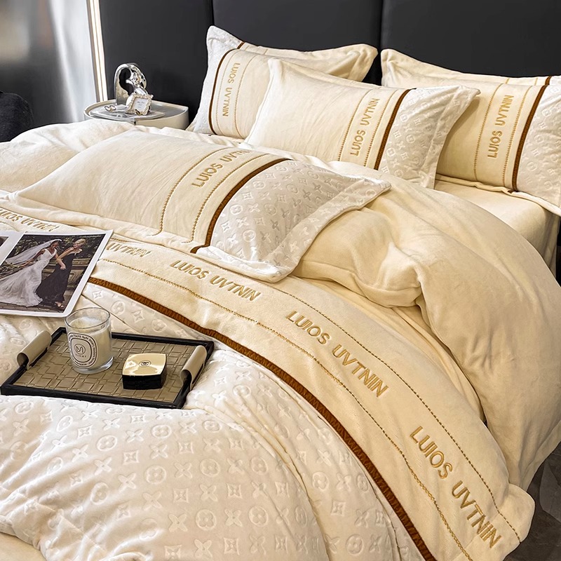 轻奢高级感牛奶绒四件套2024新C款珊瑚绒加绒床笠款床上被套床单