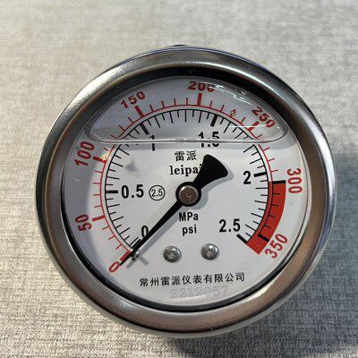 350psi压力表2.5mpa背后接口 外壳小径62Mm 外壳内充液 铜接口