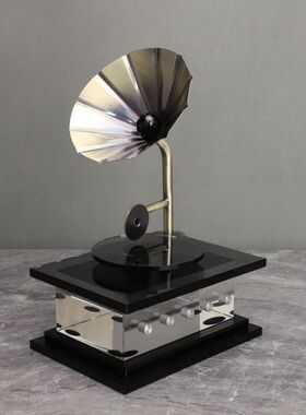 新中式轻奢家居玄关电视柜酒柜水晶工艺品复古留声机客Z厅房间摆