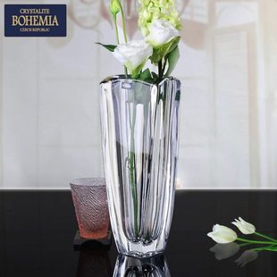 捷克进口水晶玻璃花瓶北欧风格家居饰品摆件客厅插花简约干鲜花瓶