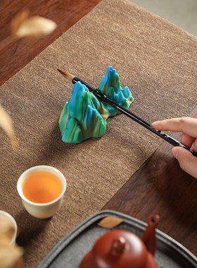 新中式只此青绿文创创r意笔架美女江山古典书桌茶桌送礼古风摆件