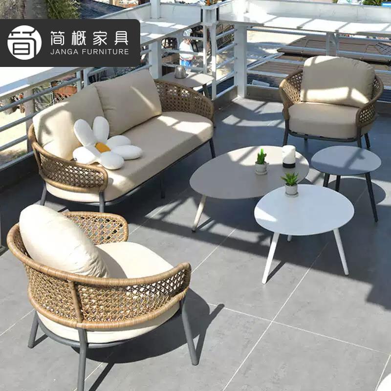 户外别墅藤编沙发休闲花园庭院家具组合酒店露台外摆沙发椅茶几套