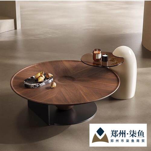 轻奢极简圆形飞碟茶几小户型现代客厅茶几设计师意式中式古风茶几