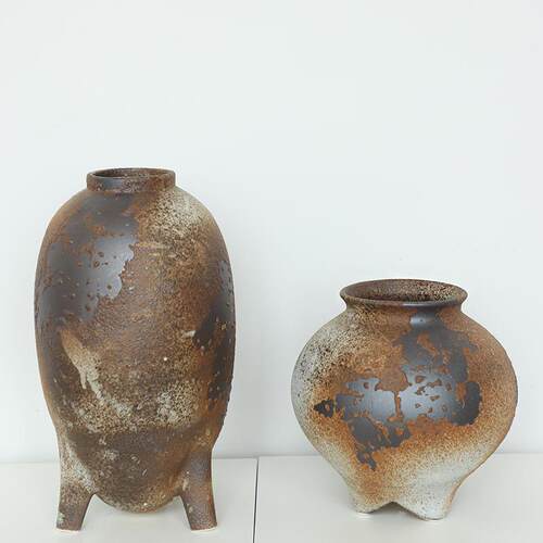 侘寂风粗陶花器禅意插干花花瓶高级感手工陶瓷陶罐装饰摆件