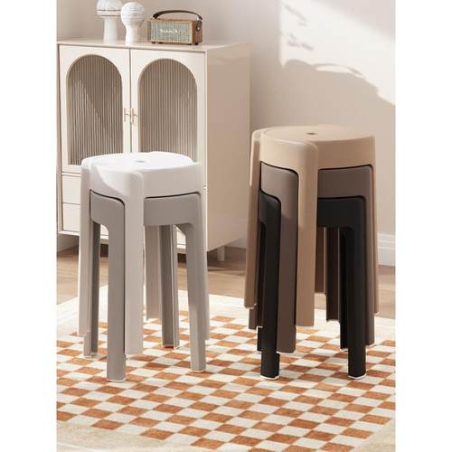 奶油风塑料凳子高凳家用圆凳餐桌餐厅备用加厚吃饭餐椅独凳风车凳