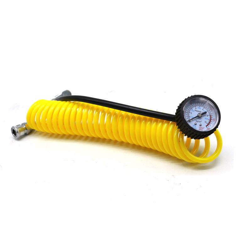 汽车充气泵高压PU弹簧软管带母接头金属气压表5米延长管