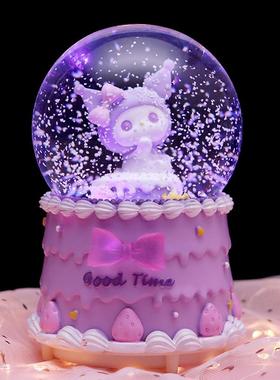 甜甜时光水晶球音乐盒可爱卡通粉兔子八音盒发光旋转礼精品店